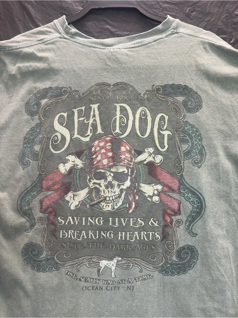Sea Dog Comfort Colors T Shirt Mens Large Pirate Skull Graphic Ocean City MD